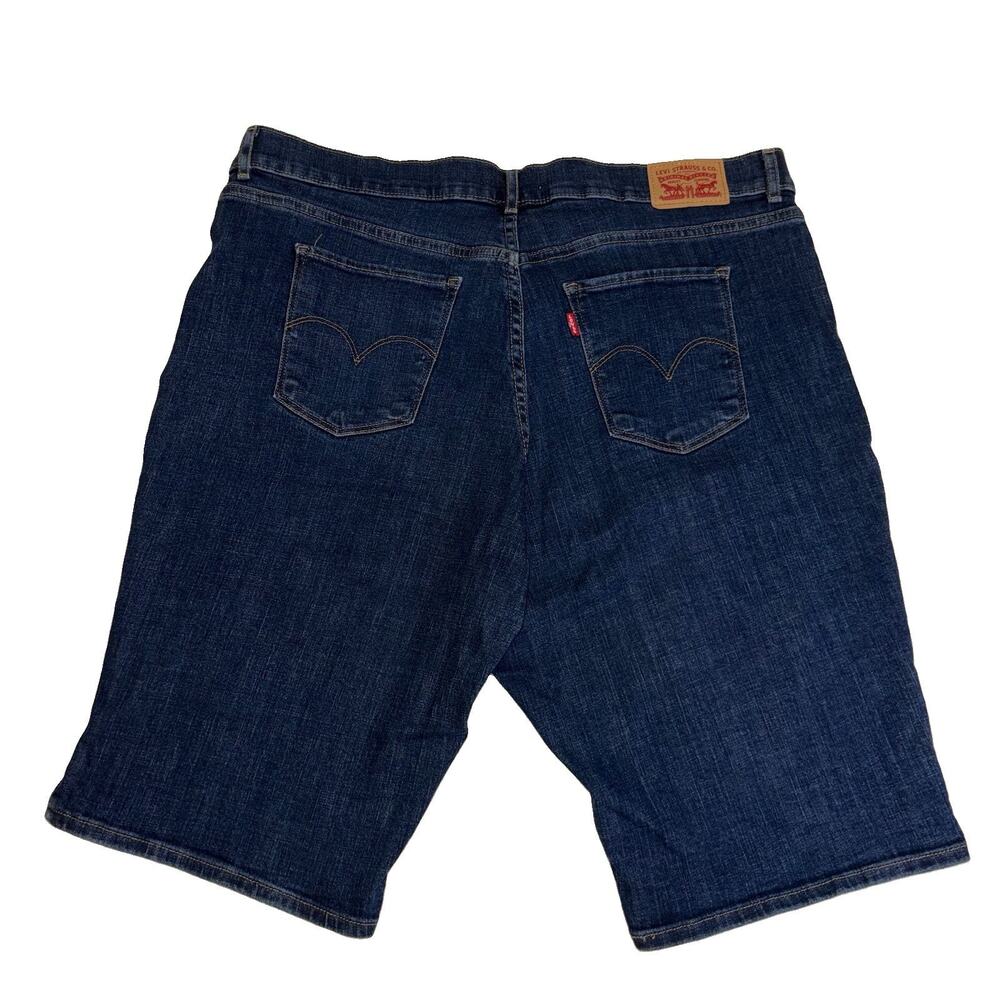 Levis Classic Bermuda Shorts Womens 34 Blue Dark Wash Stretch Denim 12" Inseam - Picture 2 of 9